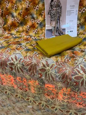 Swizz Lawn Embroidered Lace Unstitched Set